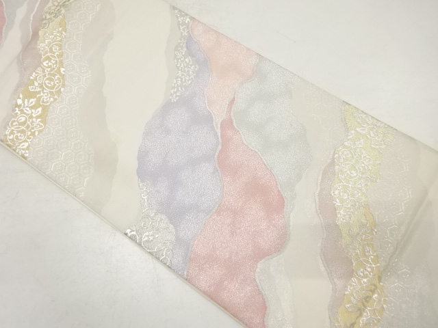 JAPANESE KIMONO / ANTIQUE FUKURO OBI / SILK / WOVEN FLORAL ARABESQUE